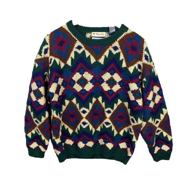 Poise'N Ivy Sweaters - Vtg Wool Hand Knit Sweater Poise'N Ivy Grannycore Geometric Large Artsy Granny